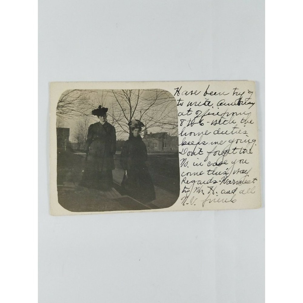 Vintage Collectible Real Photo Postcard 1c Stamp 2 Ladies in Winter Coats 1913